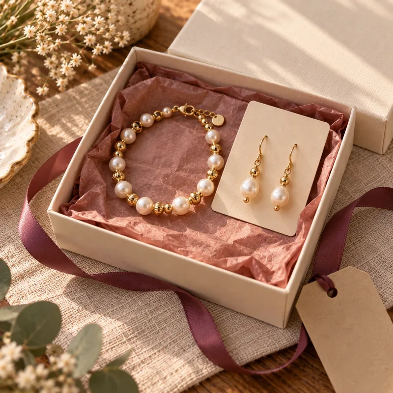 Matching bracelet and earring gift set in a small gift box